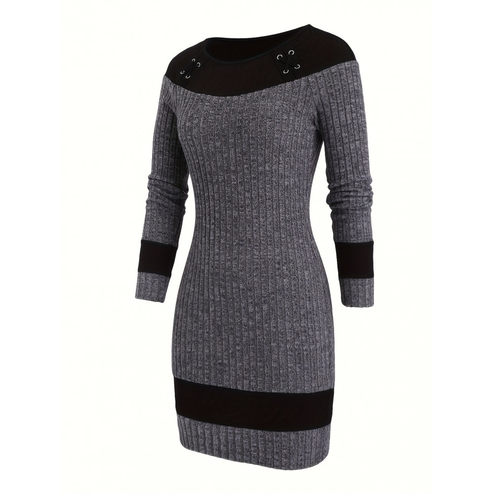 [Chic Plus Size Dress] Plus Size Women's Casual Chic Long Sleeve Dress - Stretchy Office to Party Outfit, Flattering Fit for Everyday & Formal Events, Machine Washable Fall/Spring Attire, Comfortable Material, Versatile Fashion