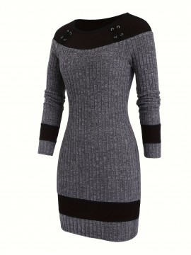 [Chic Plus Size Dress] Plus Size Women's Casual Chic Long Sleeve Dress - Stretchy Office to Party Outfit, Flattering Fit for Everyday & Formal Events, Machine Washable Fall/Spring Attire, Comfortable Material, Versatile Fashion