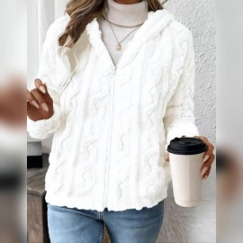 Plus Size - Women'S Cozy Fleece-Lined Hooded Jacket - Thick Warm Winter Coat with Pockets, Soft Plush Lining, Elegant Casual Outerwear for Fall & Winter