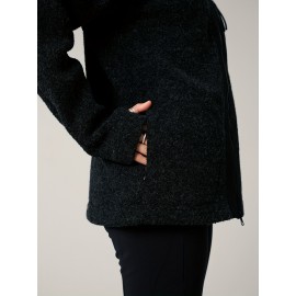 Winter Black  High Collar Jacket - Outdoor Casual, Front Zipper, Hidden Zipper Insert Bag