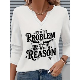 [Casual V-Neck T-Shirt] Comfortable Women's Casual V-Neck 3/4 Sleeve T-Shirt | 