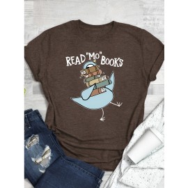 Women's Casual Short Sleeve T-Shirt - Read More Books Graphic Print with Piglets Like Doves Design, Soft Viscose Blend, Lightweight 180gsm, Maroon Book Lover Gift for Teachers & Readers, Machine Washable