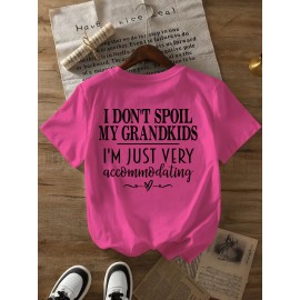 Summer Women's Letter Print Front and Back Fashion Short Sleeve T-Shirt, Comfortable Breathable Fabric, Casual Sporty Style, Suitable for Spring and Summer