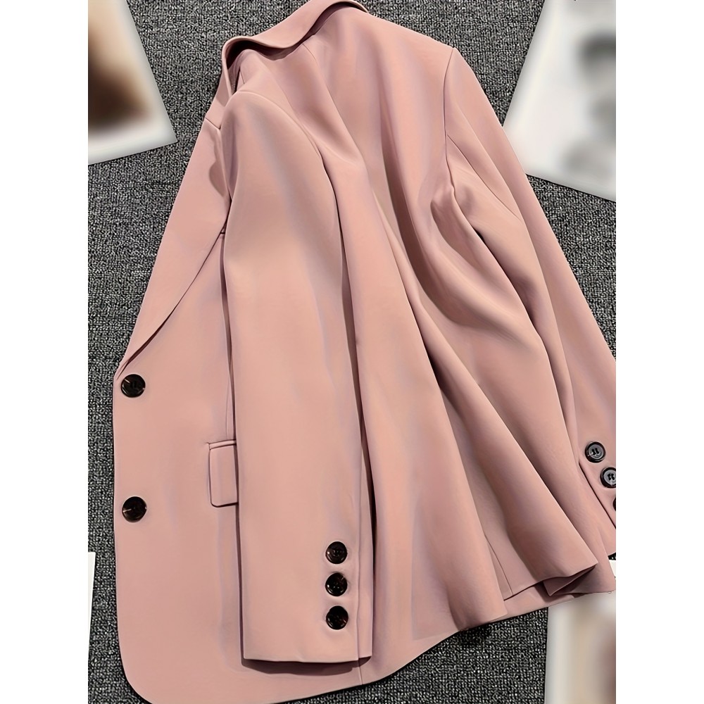 Elegant Pink Double-Breasted Blazer for Women - Versatile Office & Commuter Jacket with Pockets, Long Sleeve, Polyester, Perfect for All Seasons, Office Attire|Sleek Formal Attire|Polyester Blazer