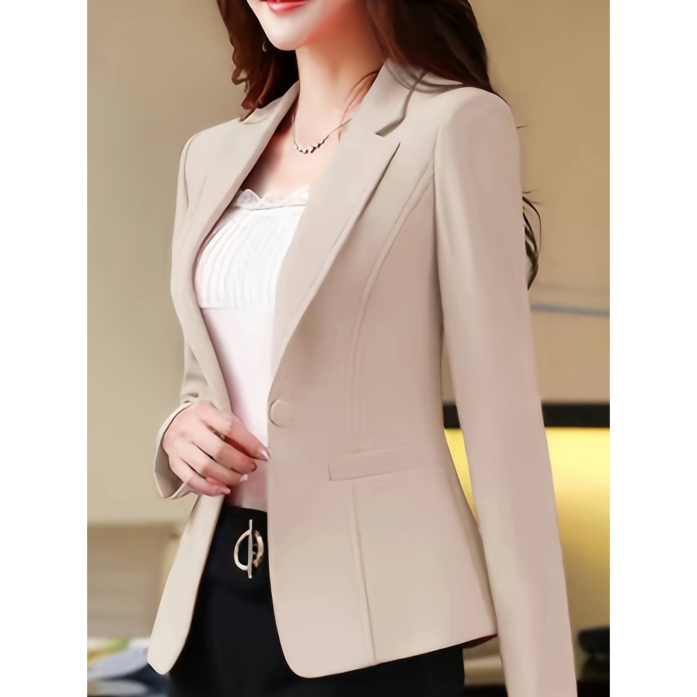 Women's Elegant Slim-Fit Long Sleeve Single-Breasted Blazer Jacket - Solid Color X-Silhouette Tailored Office & Casual Coat, Machine Washable for Spring Summer Fall, Professional Attire, Sleek Silhouette, Polished Finish, Stylish Coat, Business Attire