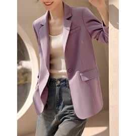 XWI Elegant Solid Color Blazer for Women - Classic Long Sleeve, Open Front with Single Button, Machine Washable - Perfect for Spring & Fall