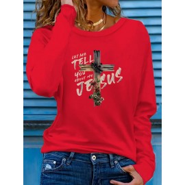 Floral Cross Print Women's Long Sleeve Crew Neck T-Shirt - 