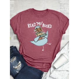 Women's Casual Short Sleeve T-Shirt - Read More Books Graphic Print with Piglets Like Doves Design, Soft Viscose Blend, Lightweight 180gsm, Maroon Book Lover Gift for Teachers & Readers, Machine Washable